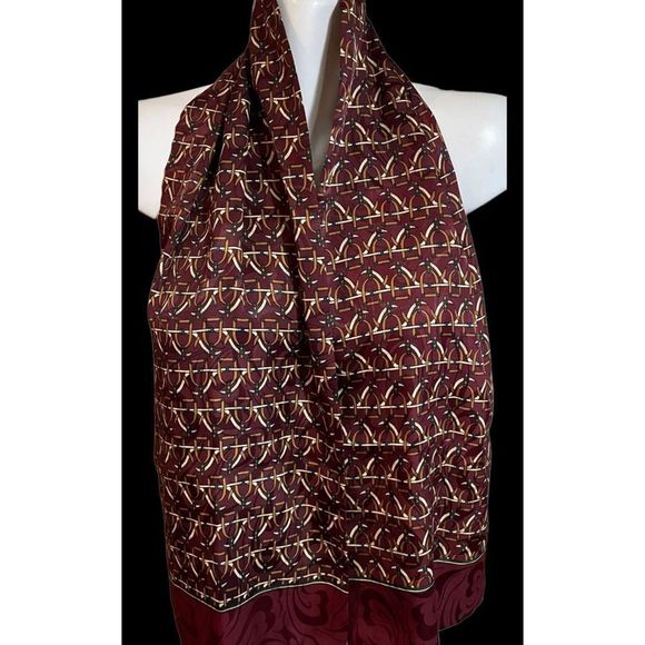Kkusebo / Burgandy Green Brown / Rectangle Scarf / 10" x 50" / Polyester - Picture 4 of 4